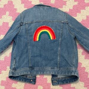 J Crew crewcuts Classic Blue Denim Jacket with rainbow on back